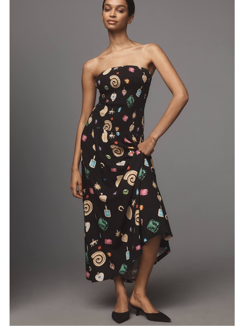 The Wolf Gang Alyss Maxi Dress XL Black Charm Strapless Smocked Boho